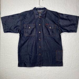 Vintage 90's Barcode Men’s Short Sleeves Denim Button-Down Shirt Blue Size XL